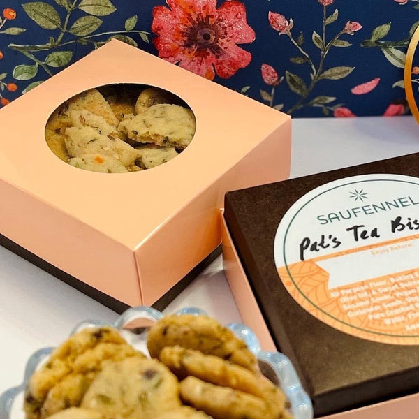 Peach and brown cookie box