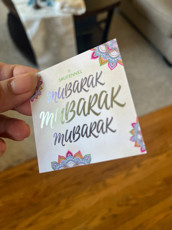Mubarak Gift Tag showing metallic ink